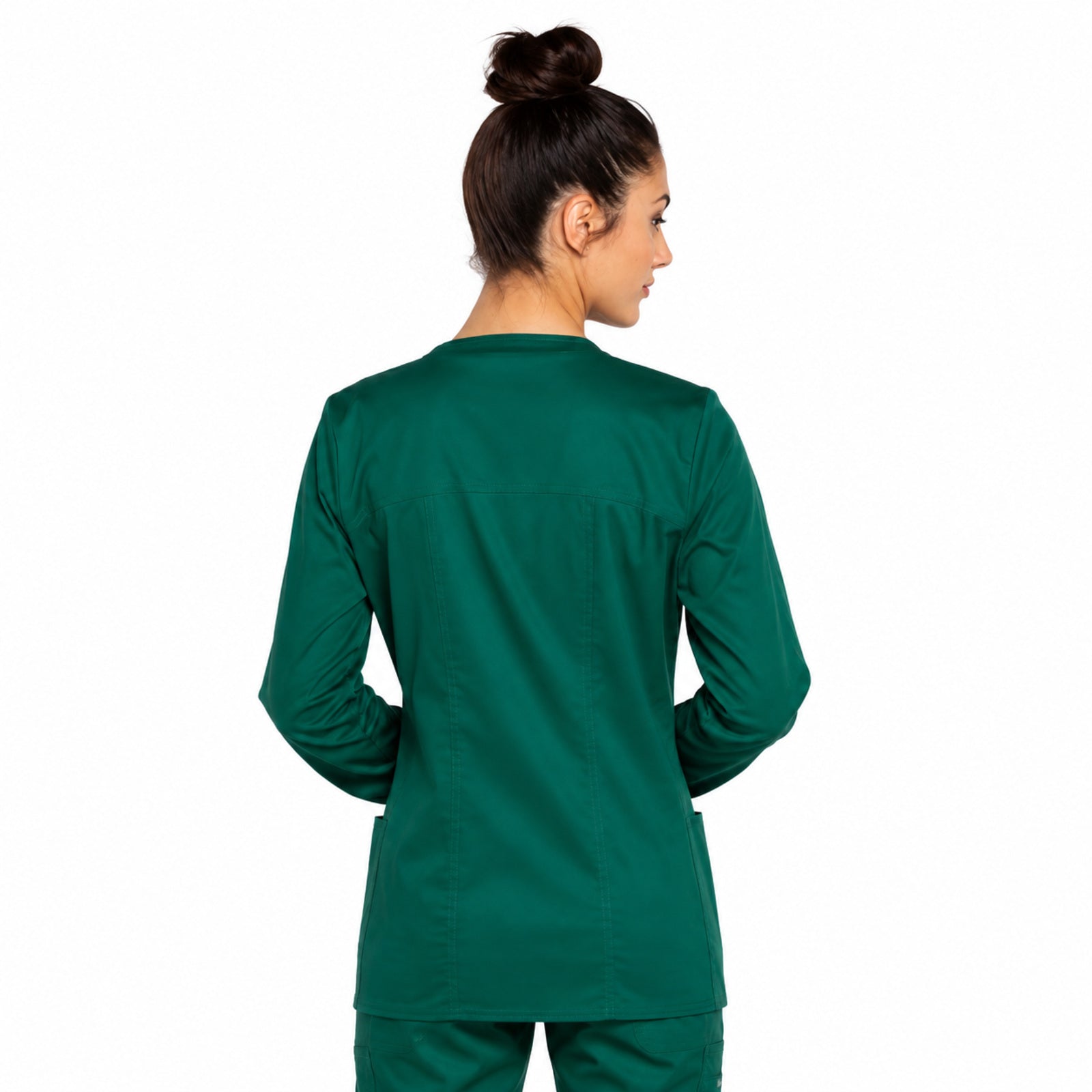 Chamarra médica Cherokee 4315 Core Stretch para mujer color Hunter, vista posterior | color:hunter
