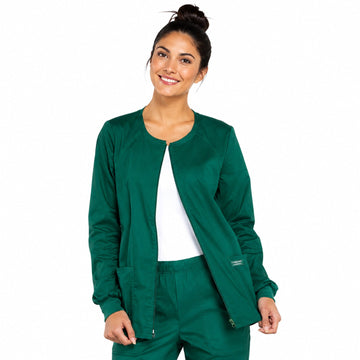 Chamarra médica Cherokee 4315 Core Stretch para mujer color Hunter, vista frontal | color:hunter