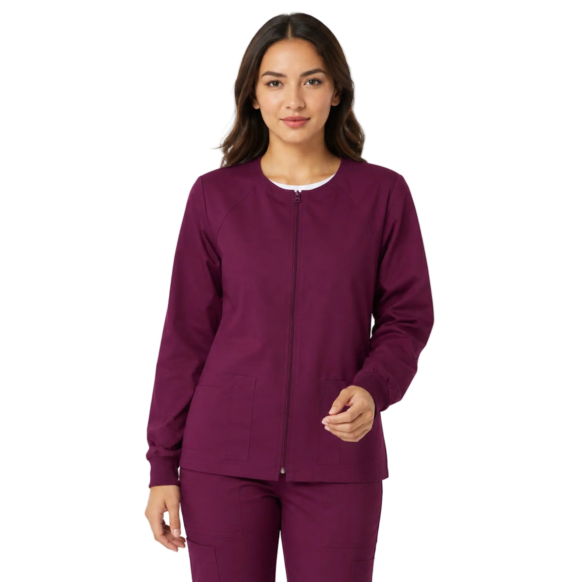 Chamarra médica Cherokee 4315 Core Stretch para mujer color Vino, vista frontal | color:vino