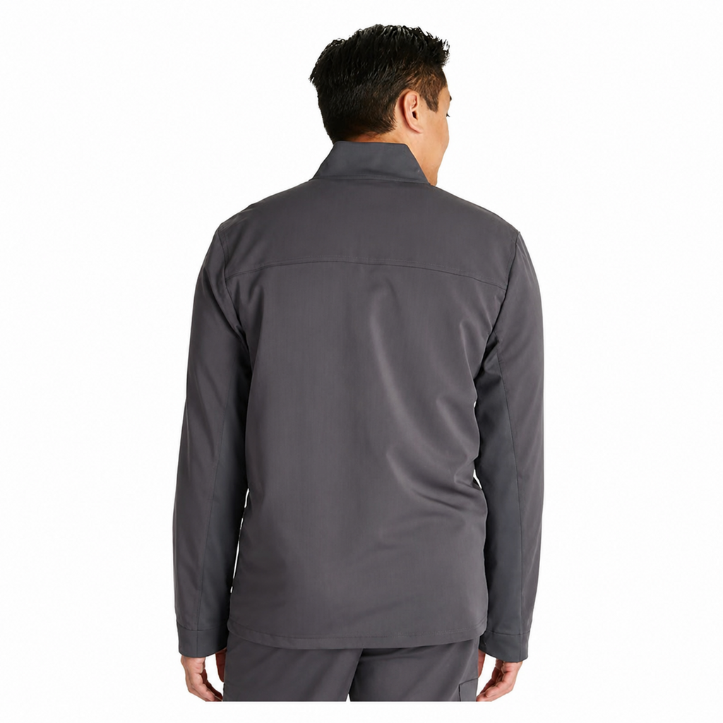 Chamarra médica Cherokee CK329A Workwear Revolution para hombre color Gris Oxford, vista posterior