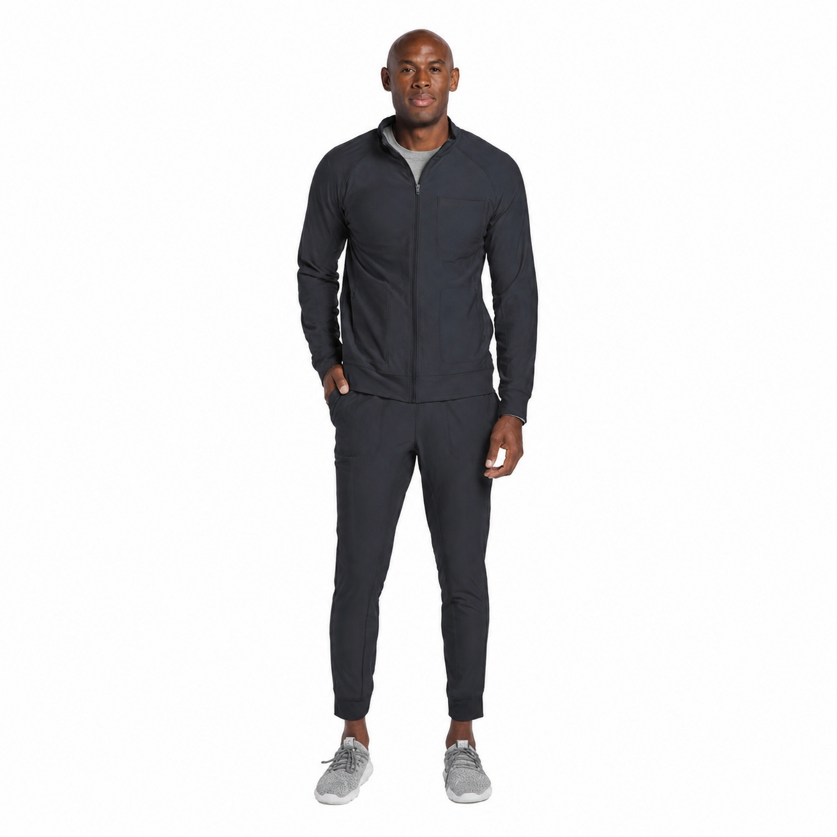 Chamarra médica Cherokee CK333 Workwear Revolution para hombre color Gris Oxford, cuerpo completo | color:gris-oxford