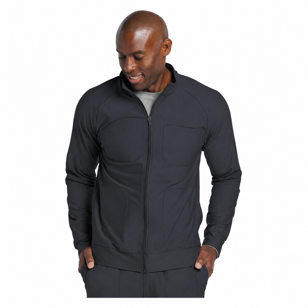 Chamarra médica Cherokee CK333 Workwear Revolution para hombre color Gris Oxford, vista frontal