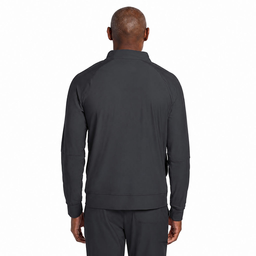 Chamarra médica Cherokee CK333 Workwear Revolution para hombre color Gris Oxford, vista posterior