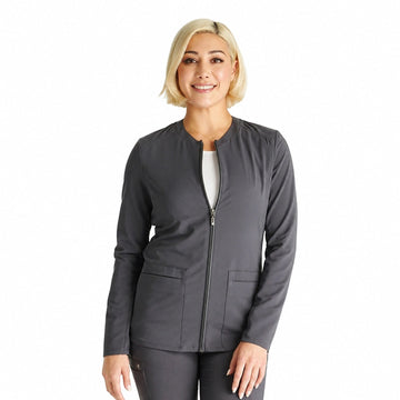 Chamarra médica Cherokee CK356A Atmos para mujer gris oxford, vista frontal | color:gris-oxford