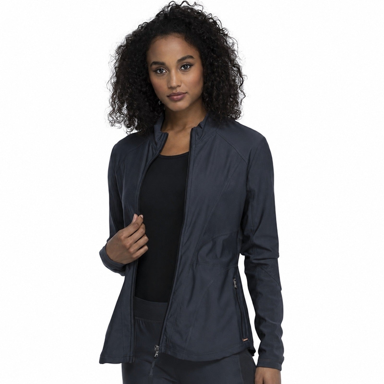 Cherokee CK390 chamarra médica mujer color gris Oxford, vista abierta | color:gris-oxford