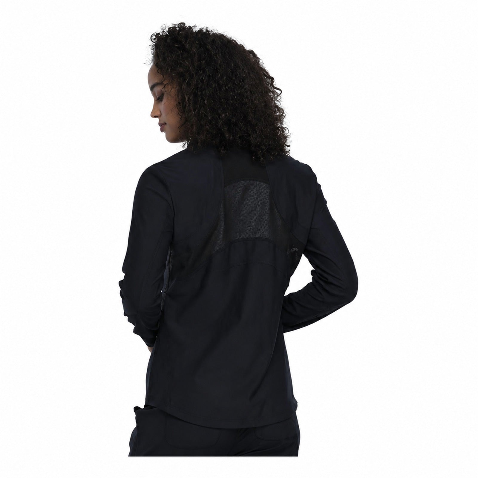 Cherokee CK390 chamarra médica mujer color negro, vista cuerpo completo | color:negro
