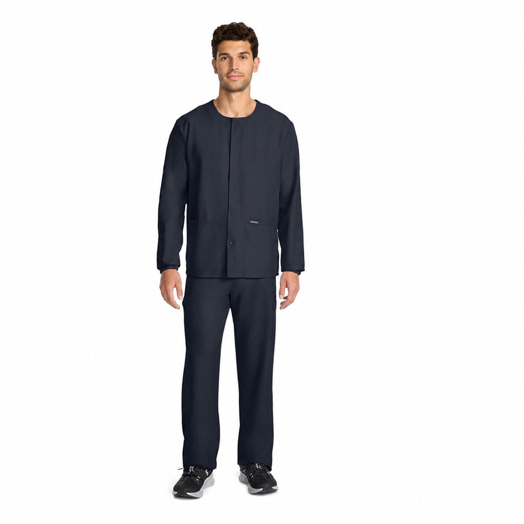 Chamarra médica Cherokee CK393A para hombre color gris Oxford, vista cuerpo completo