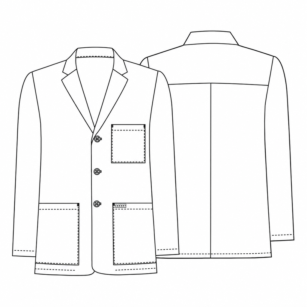 Bata corta médica Cherokee CK401 para hombre blanca, ficha técnica frontal y posterior