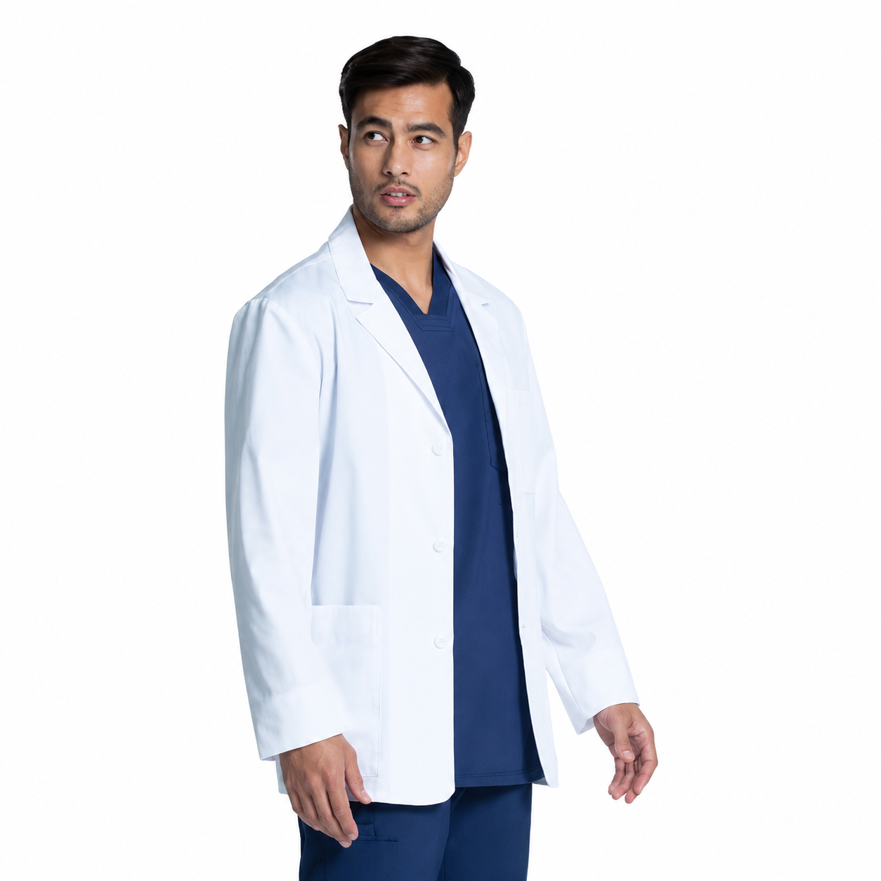 Bata corta médica Cherokee CK401 para hombre blanca, vista angular | color:blanco