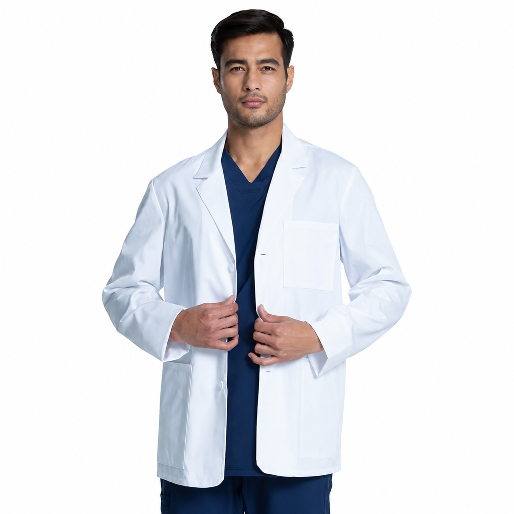 Bata corta médica Cherokee CK401 para hombre blanca, vista frontal