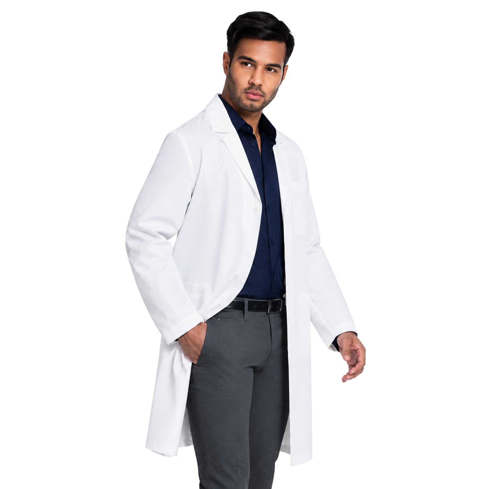 Bata larga médica Cherokee CK412 para hombre blanca, vista angular | color:blanca