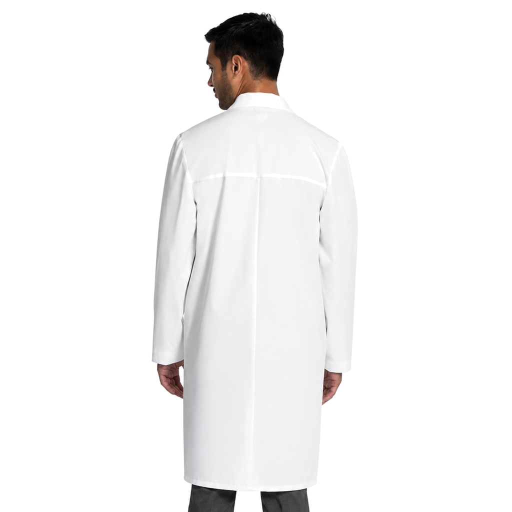 Bata larga médica Cherokee CK412 para hombre blanca, vista posterior