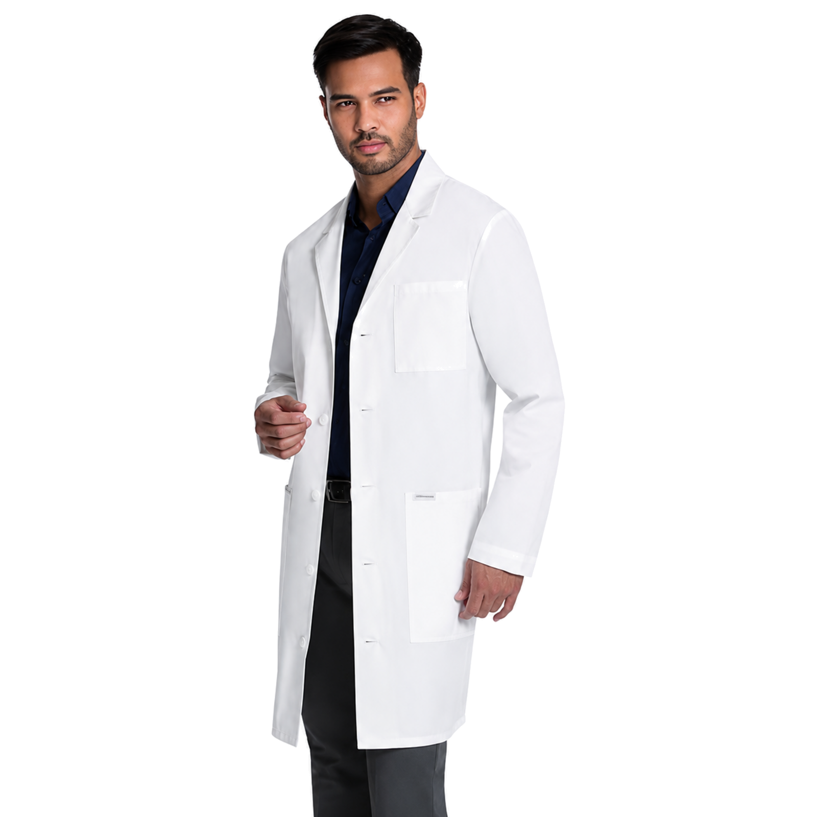 Bata larga médica Cherokee CK412 para hombre blanca, vista tres cuartos | color:blanca