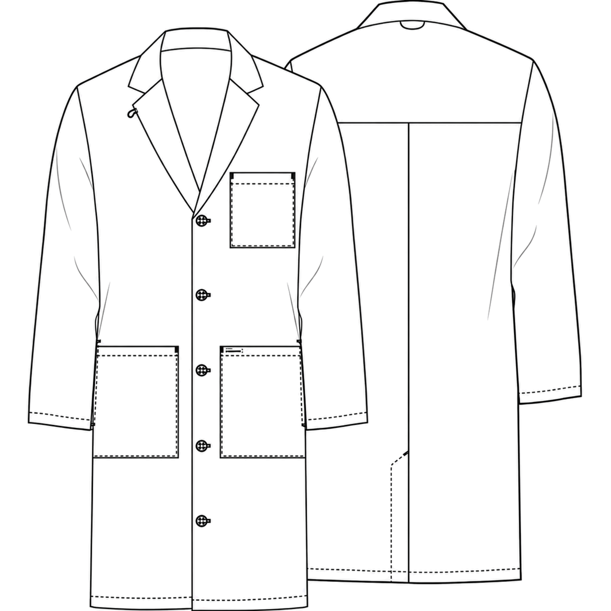 Bata larga médica Cherokee CK412 para hombre talla extra blanca, ficha técnica frontal y posterior | color:blanca