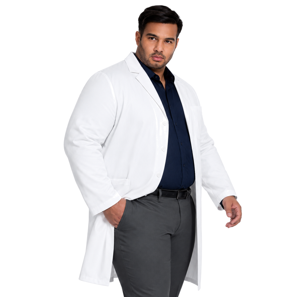 Bata larga médica Cherokee CK412 para hombre talla extra blanca, vista angular