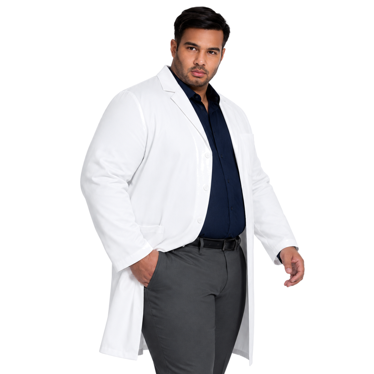 Bata larga médica Cherokee CK412 para hombre talla extra blanca, vista angular | color:blanca