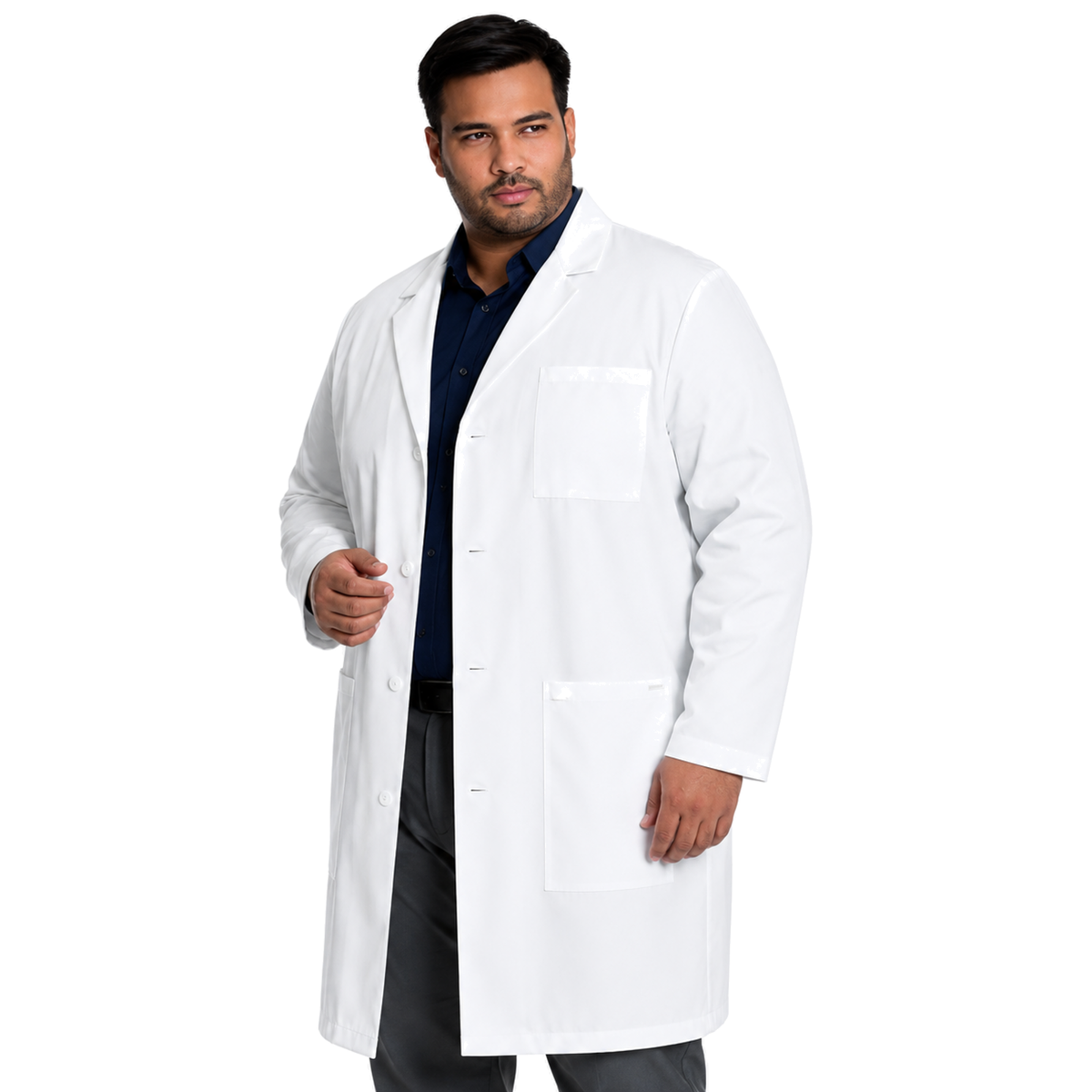 Bata larga médica Cherokee CK412 para hombre talla extra blanca, vista tres cuartos | color:blanca