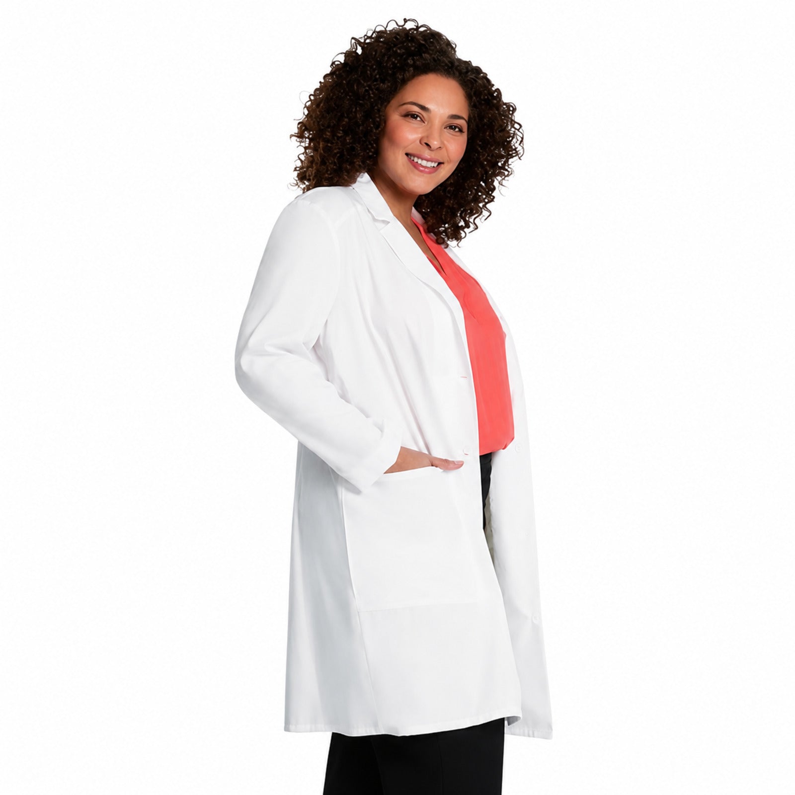 Bata médica Cherokee CK421 para mujer color blanco, vista tres cuartos | color:blanco