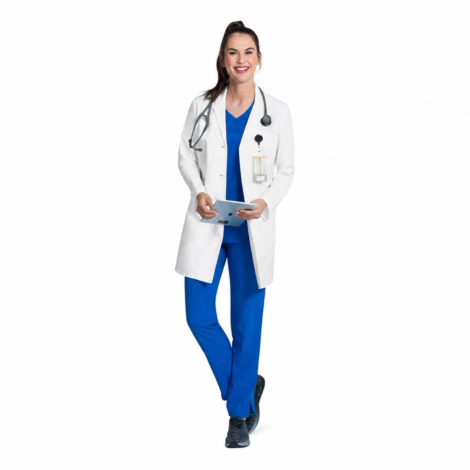 Bata médica Cherokee CK452 para mujer color blanco, vista frontal de cuerpo completo | color:blanco