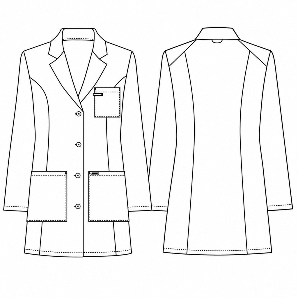 Bata médica Cherokee CK452 para mujer color blanco, ficha técnica frontal y posterior