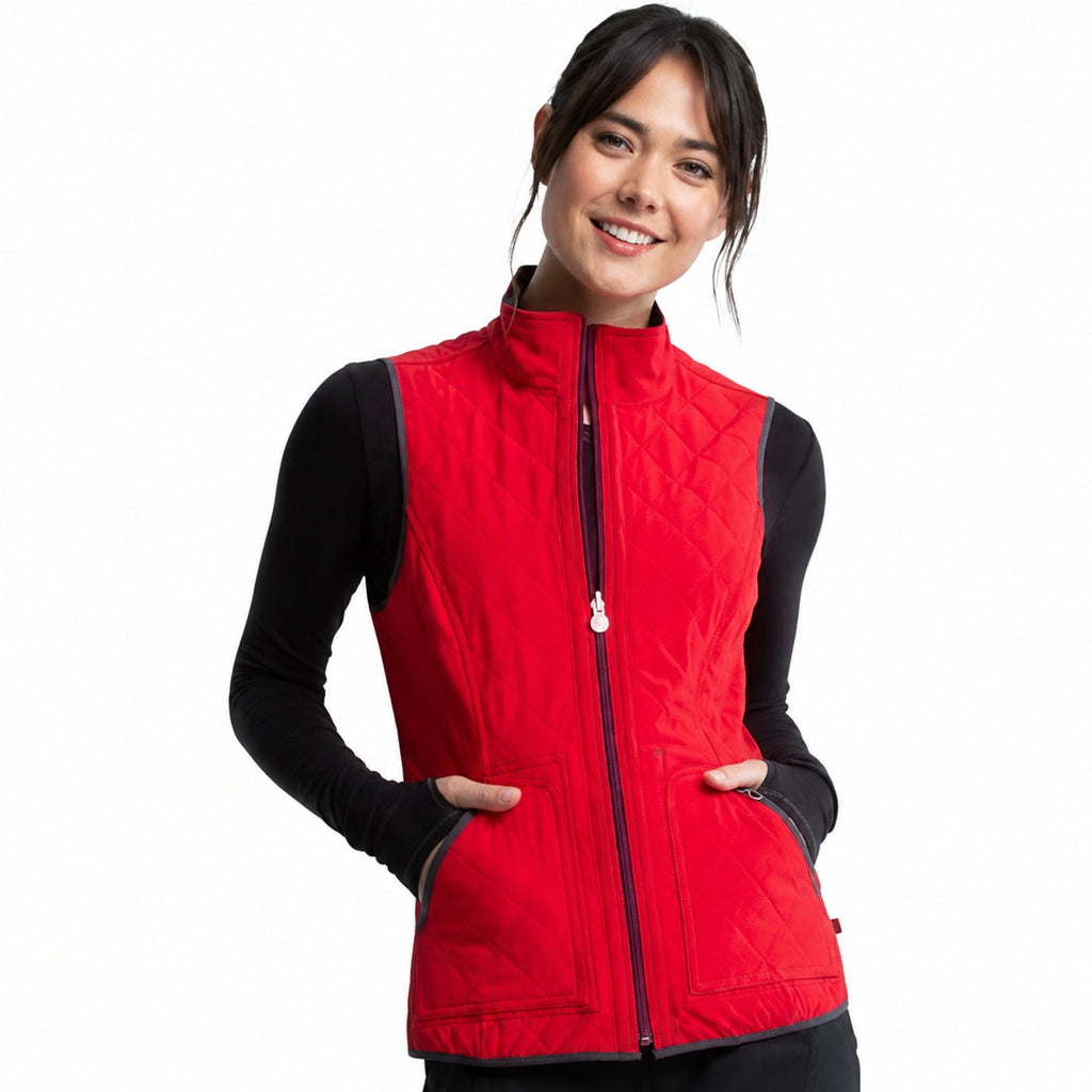 Chaleco médico reversible Cherokee CK530 para mujer en Gris Oxford con Rojo, vista 2 de la prenda