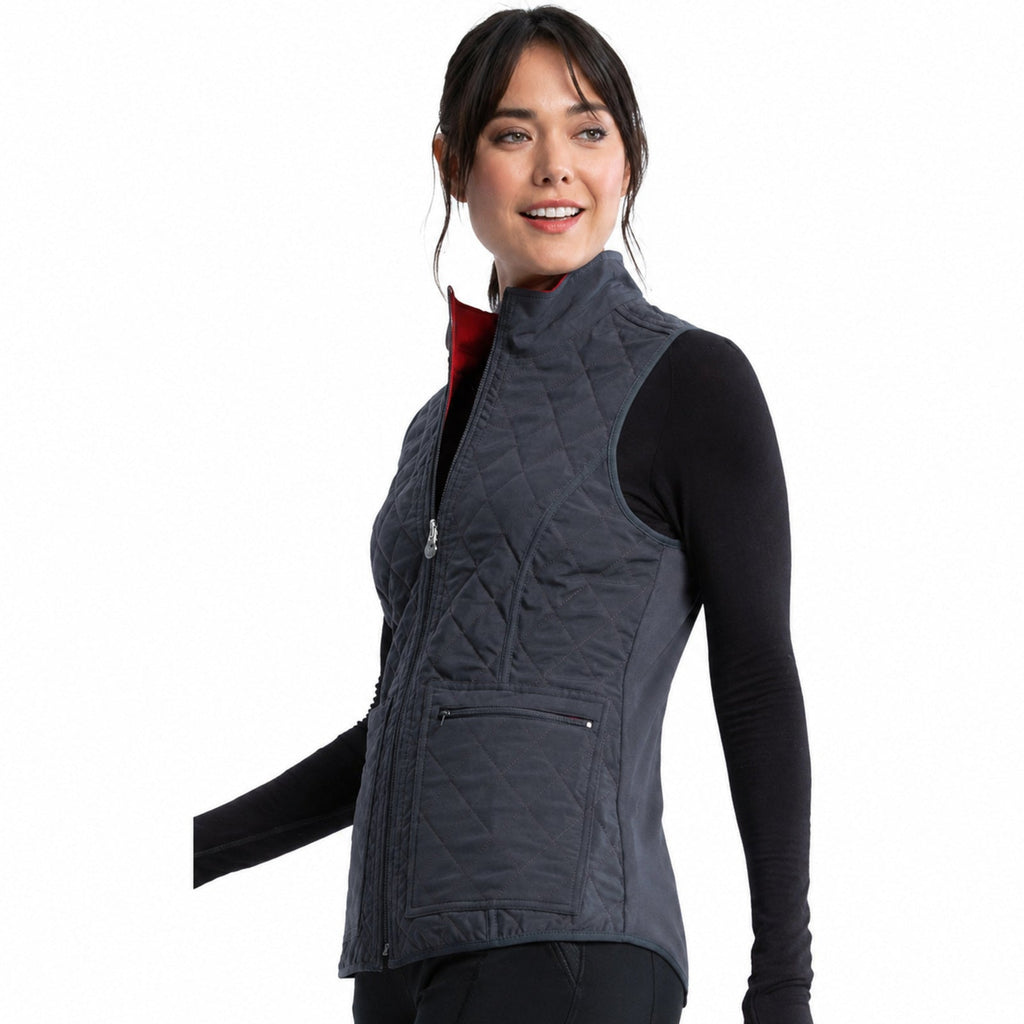 Chaleco médico reversible Cherokee CK530 para mujer en Gris Oxford con Rojo, vista 5 de la prenda