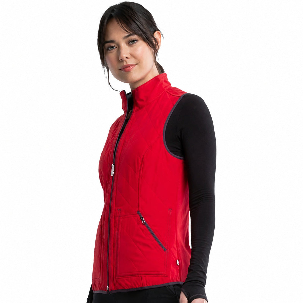 Chaleco médico reversible Cherokee CK530 para mujer en Gris Oxford con Rojo, vista 6 de la prenda | color:gris-oxford-rojo