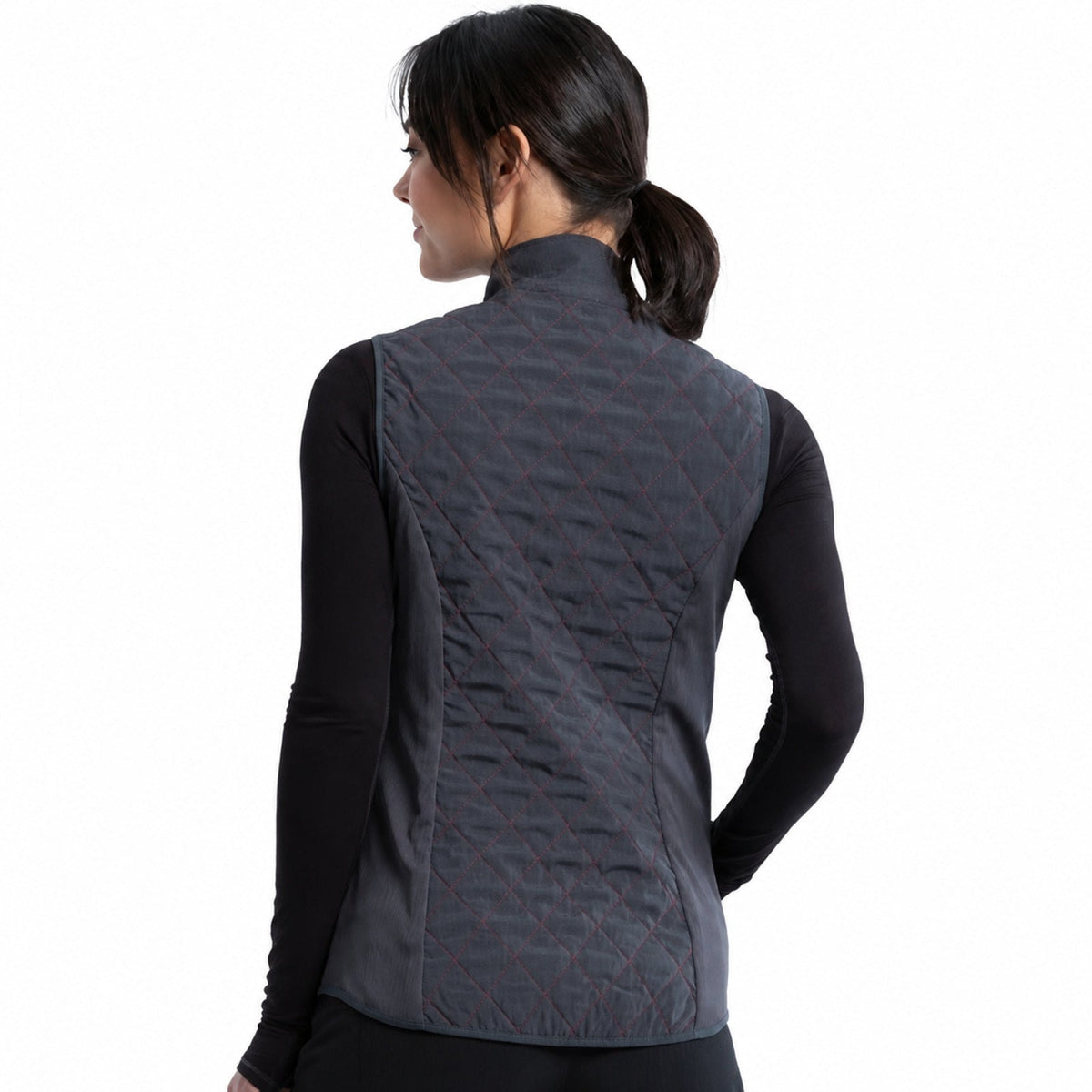 Chaleco médico reversible Cherokee CK530 para mujer en Gris Oxford con Rojo, vista 7 de la prenda | color:gris-oxford-rojo