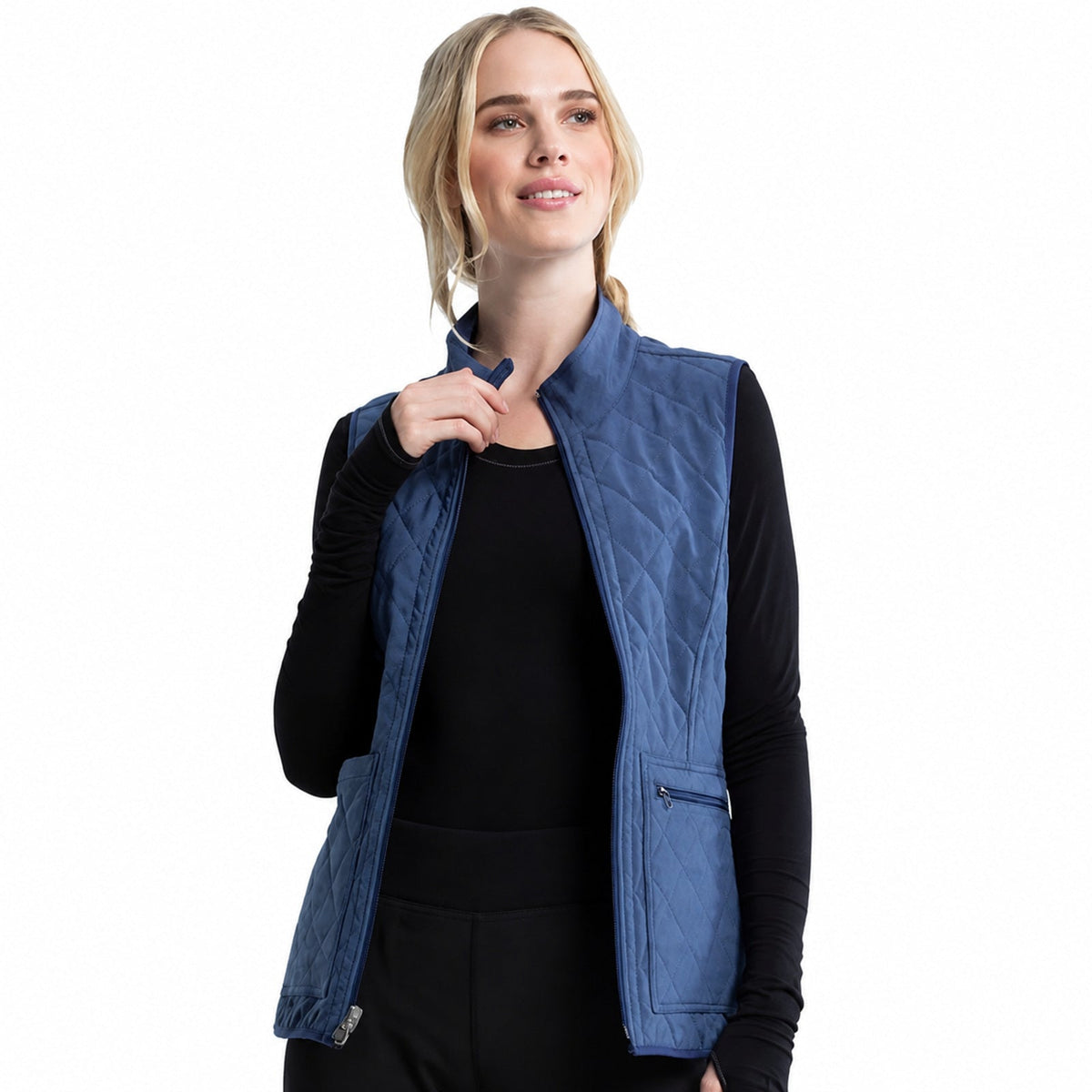 Chaleco médico reversible Cherokee CK530 para mujer en Marino con Marino Claro, vista 2 de la prenda | color:marino-marino-claro