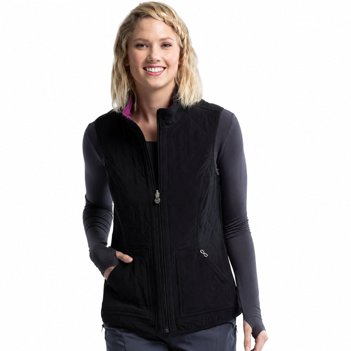 Chaleco médico reversible Cherokee CK530 para mujer en Vino con Negro, vista 1 de la prenda | color:vino-negro