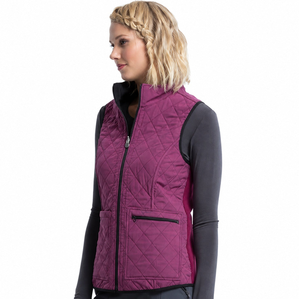 Chaleco médico reversible Cherokee CK530 para mujer en Vino con Negro, vista 4 de la prenda | color:vino-negro