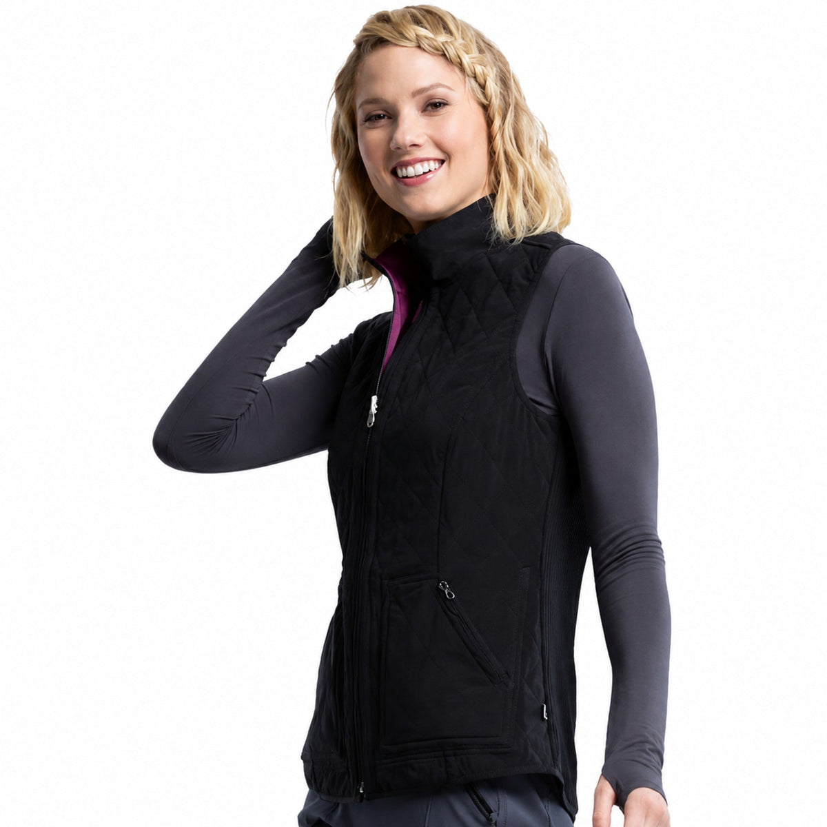 Chaleco médico reversible Cherokee CK530 para mujer en Vino con Negro, vista 5 de la prenda | color:vino-negro