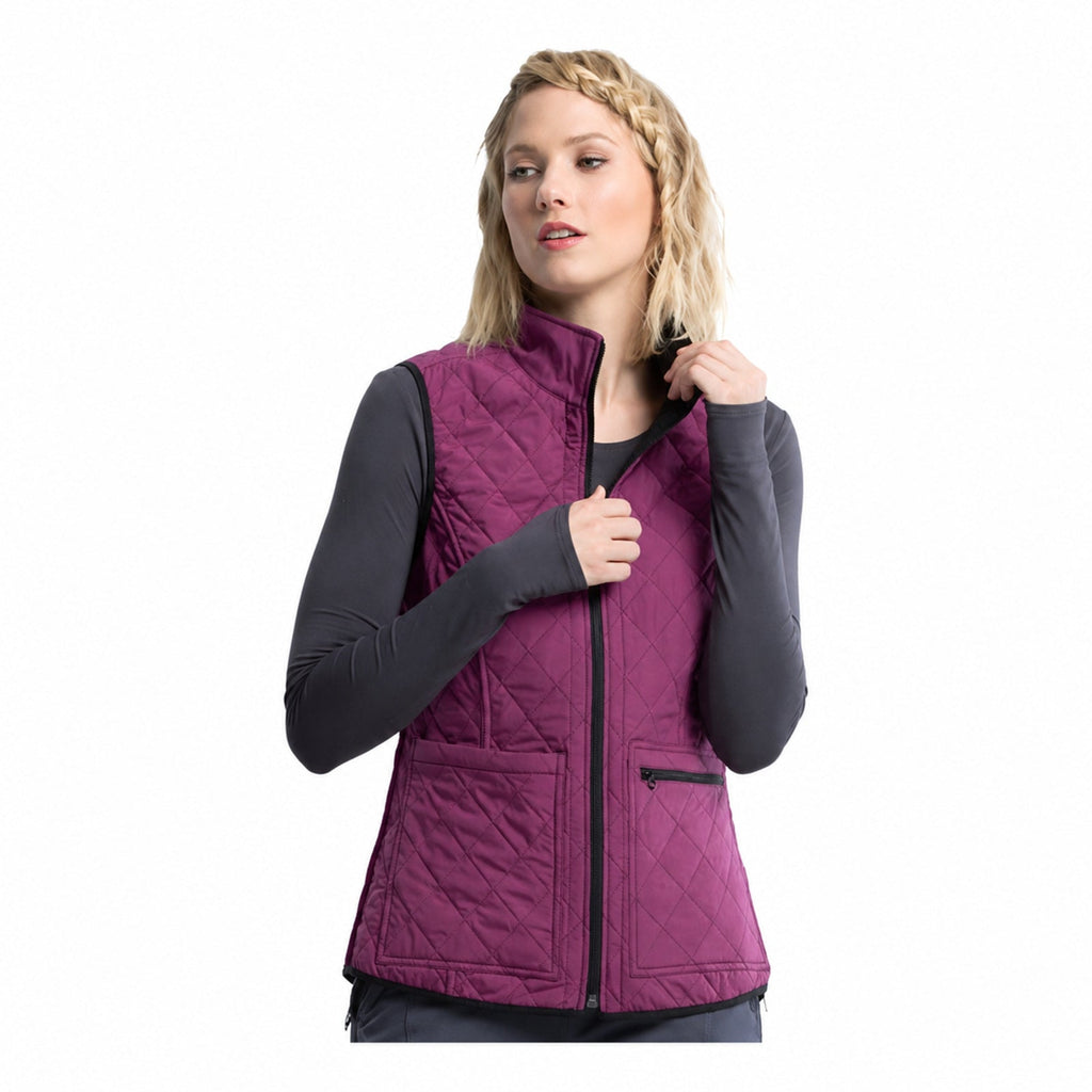 Chaleco médico reversible Cherokee CK530 para mujer en Vino con Negro, vista 8 de la prenda