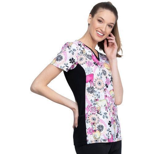 Filipina quirúrgica estampada Cherokee CK636 blanca para mujer, vista 2 de la prenda