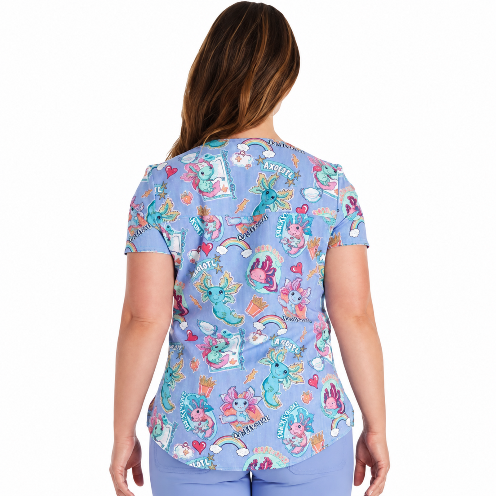 Filipina médica estampada Cherokee CK664 azul cielo para mujer, vista posterior | color:azul-cielo
