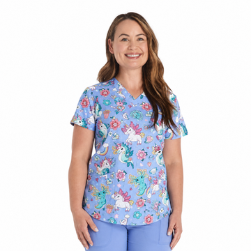 Filipina médica estampada Cherokee CK664 azul cielo para mujer, vista frontal | color:azul-cielo