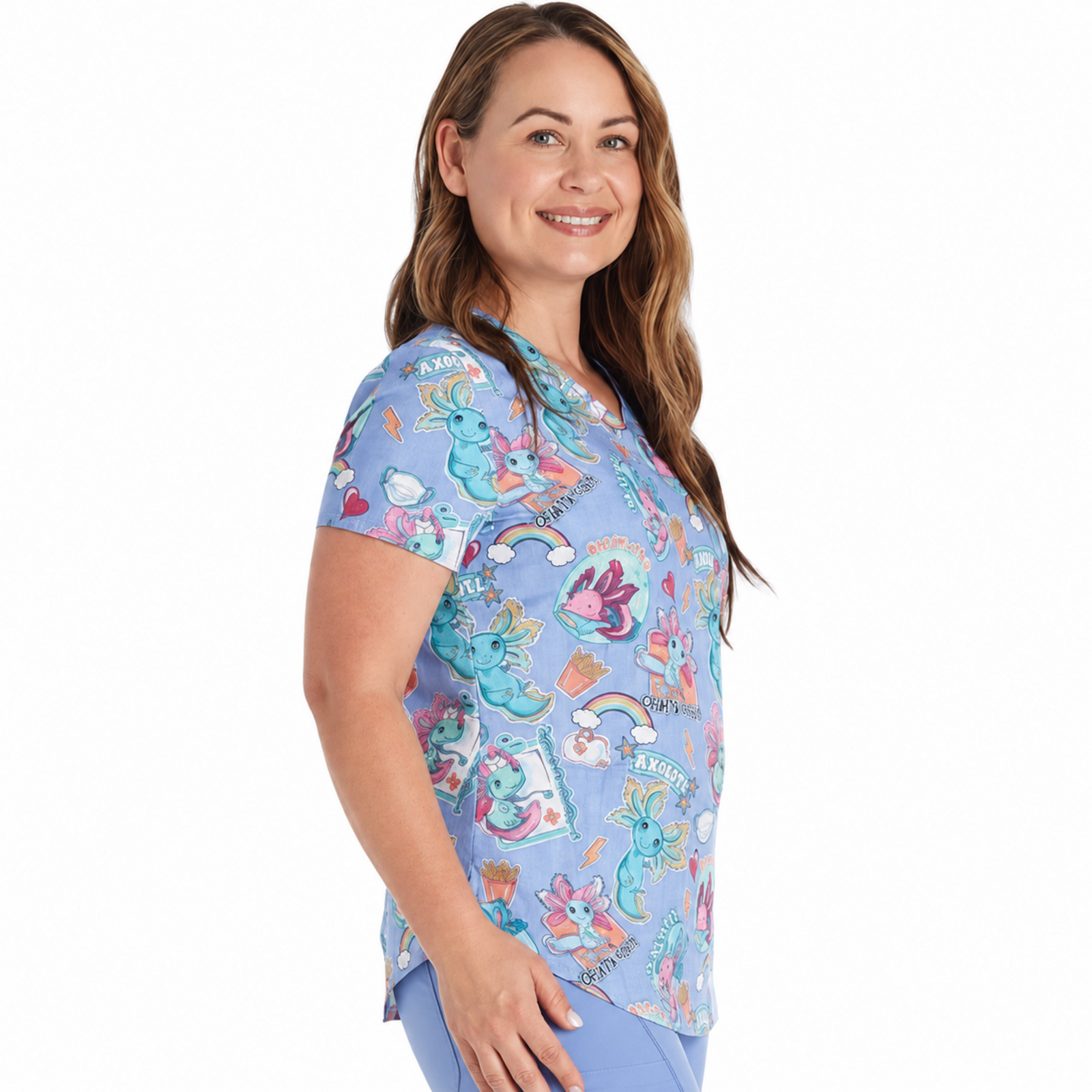 Filipina médica estampada Cherokee CK664 azul cielo para mujer, vista lateral | color:azul-cielo