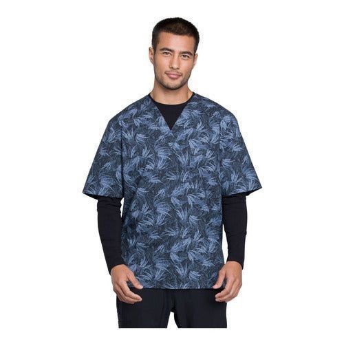filipina quirurgica estampada Cherokee CK675 para hombre gris Oxford, vista frontal | color:gris-oxford