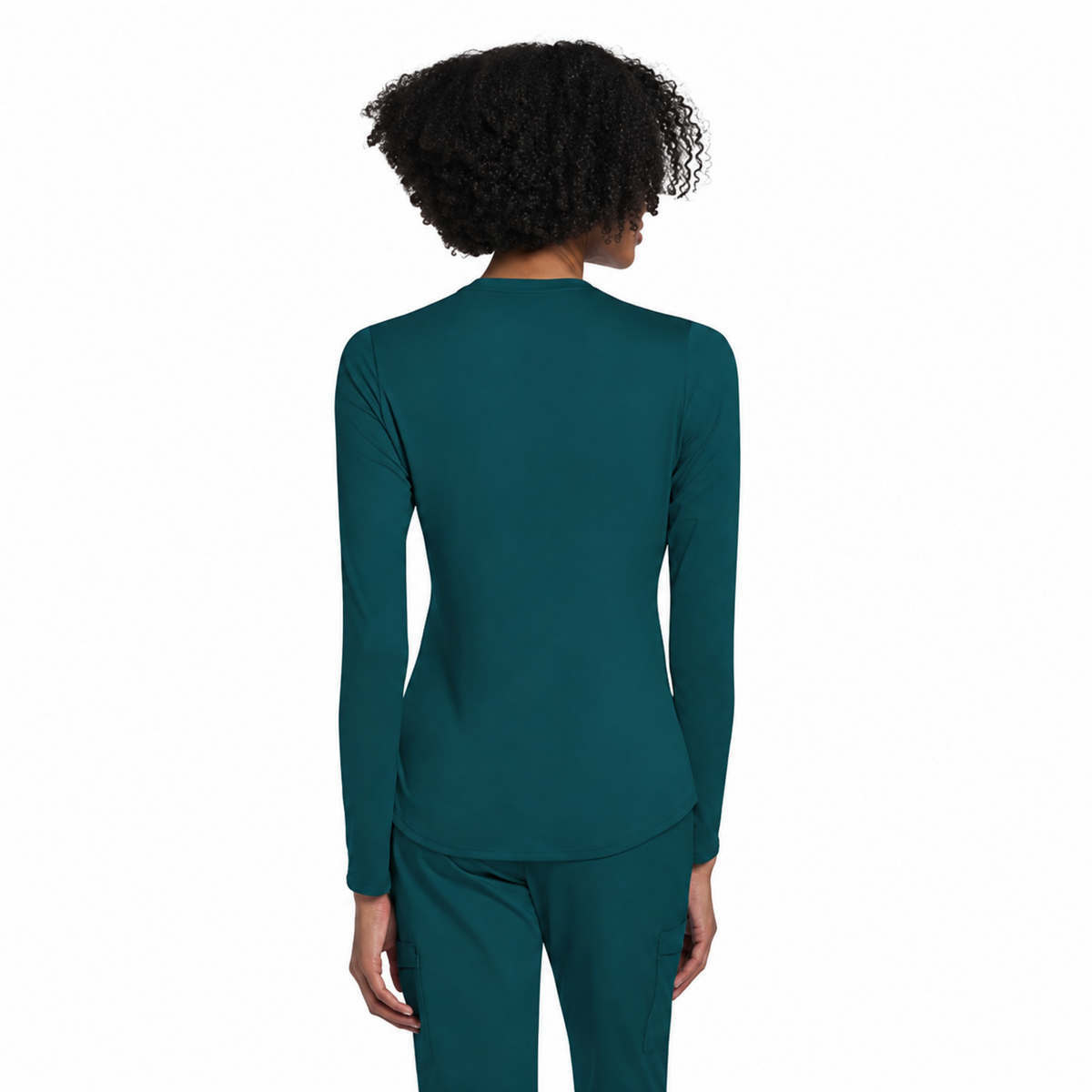 Blusa médica de manga larga Cherokee CK773 para mujer color Azul Caribe, vista posterior | color:azul-caribe