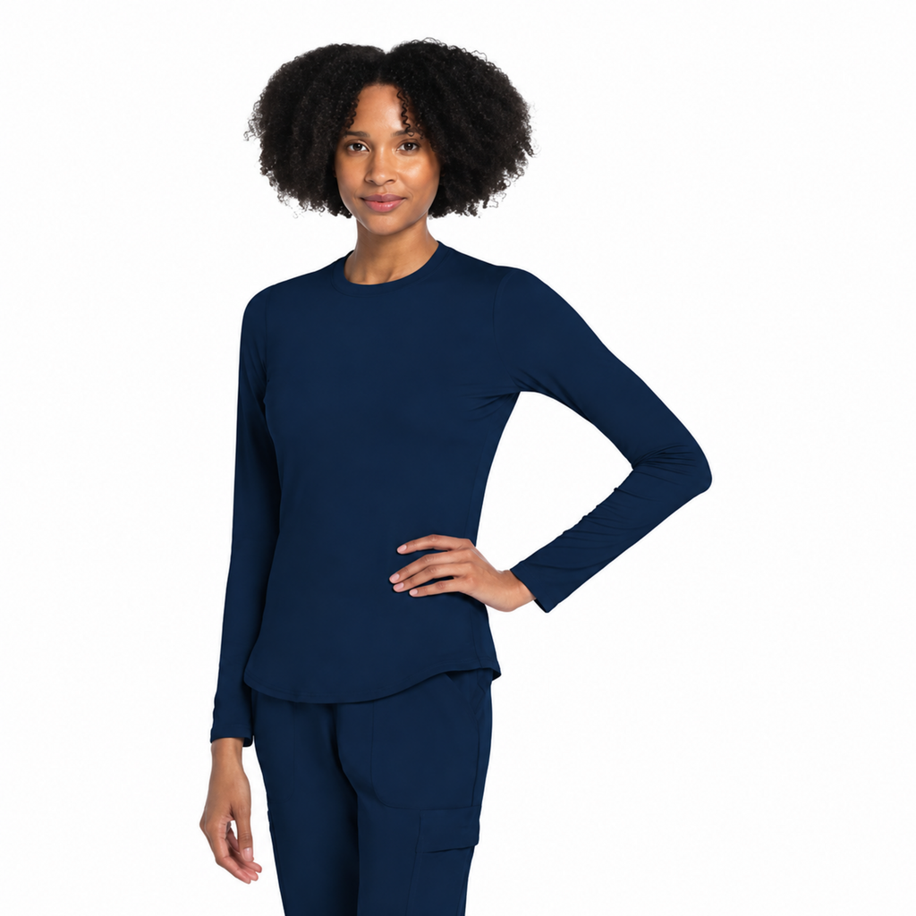 Blusa médica de manga larga Cherokee CK773 para mujer color Azul Marino, vista frontal