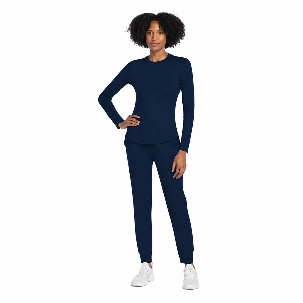 Blusa médica de manga larga Cherokee CK773 para mujer color Azul Marino, vista de cuerpo completo