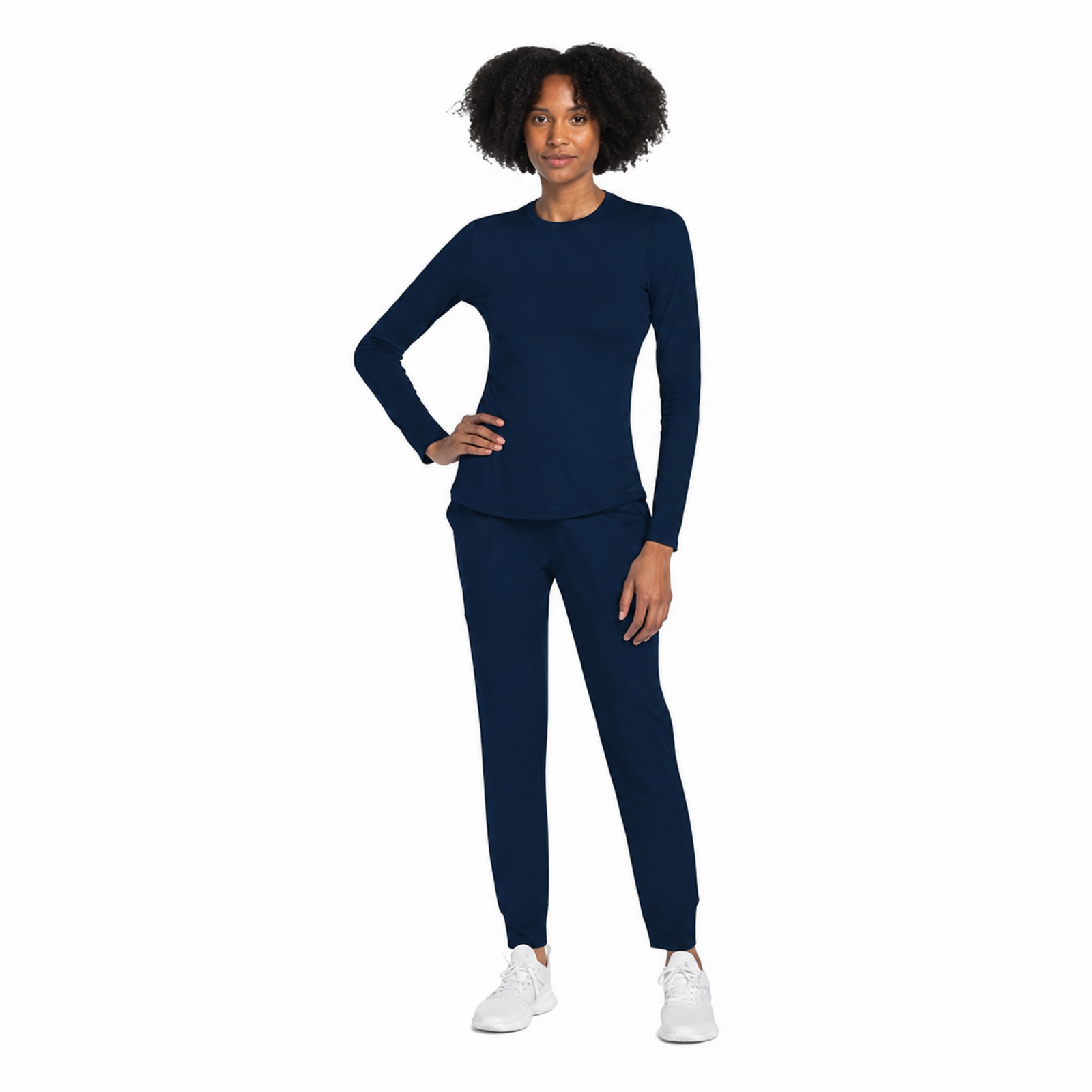 Blusa médica de manga larga Cherokee CK773 para mujer color Azul Marino, vista de cuerpo completo | color:azul-marino