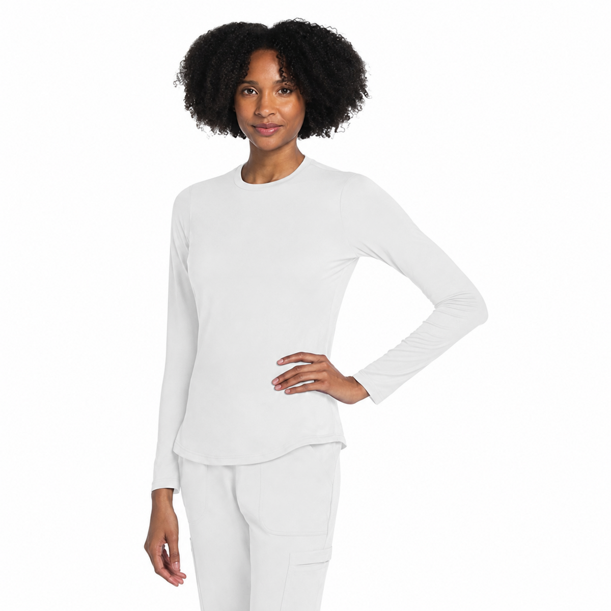 Blusa médica de manga larga Cherokee CK773 para mujer color Blanco, vista frontal | color:blanco