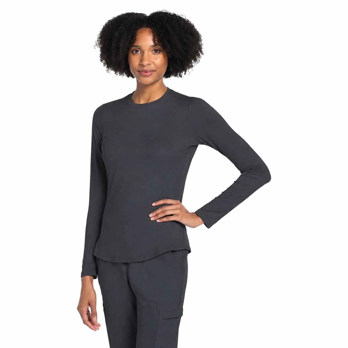 Blusa médica de manga larga Cherokee CK773 para mujer color Gris Oxford, vista frontal | color:gris-oxford