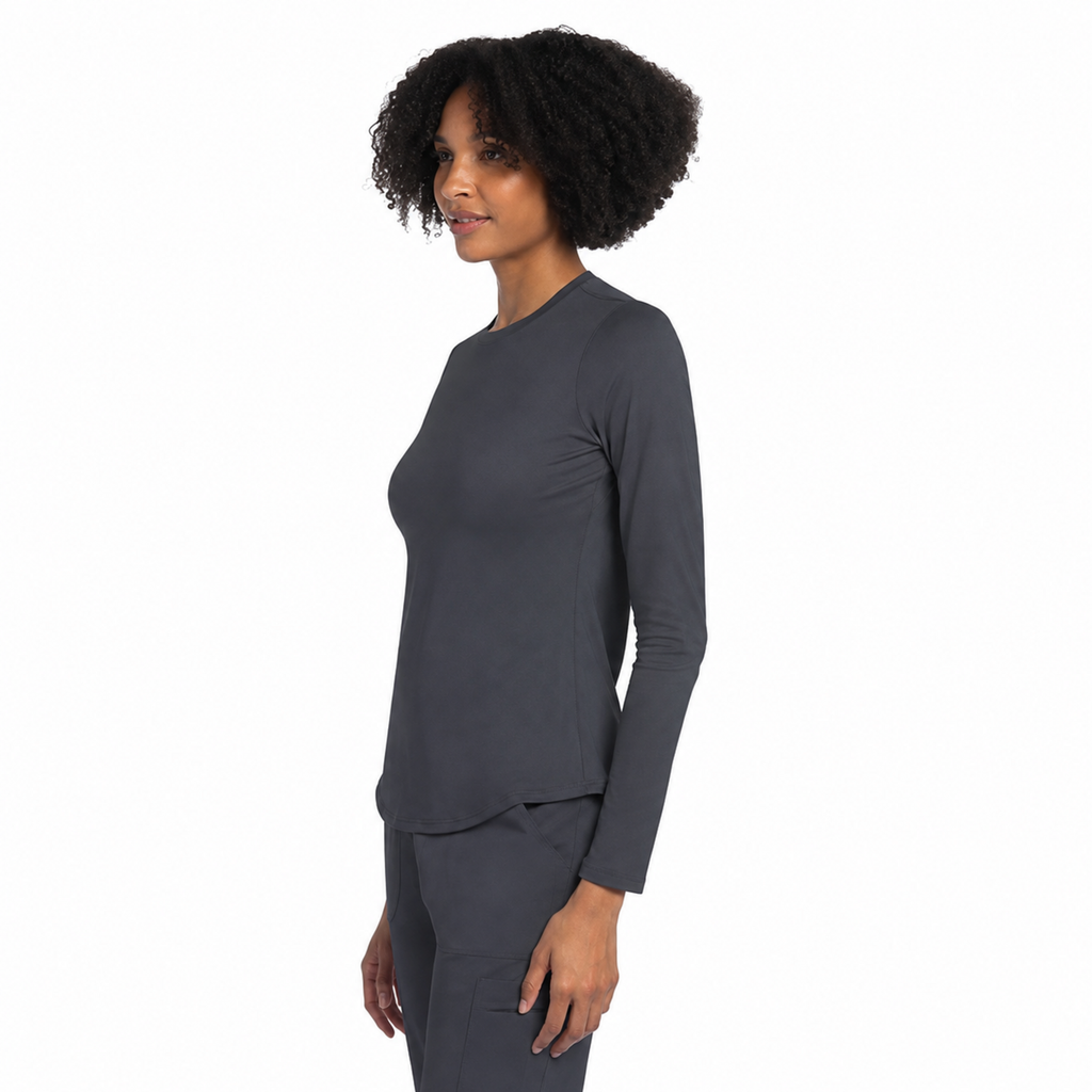 Blusa médica de manga larga Cherokee CK773 para mujer color Gris Oxford, vista lateral