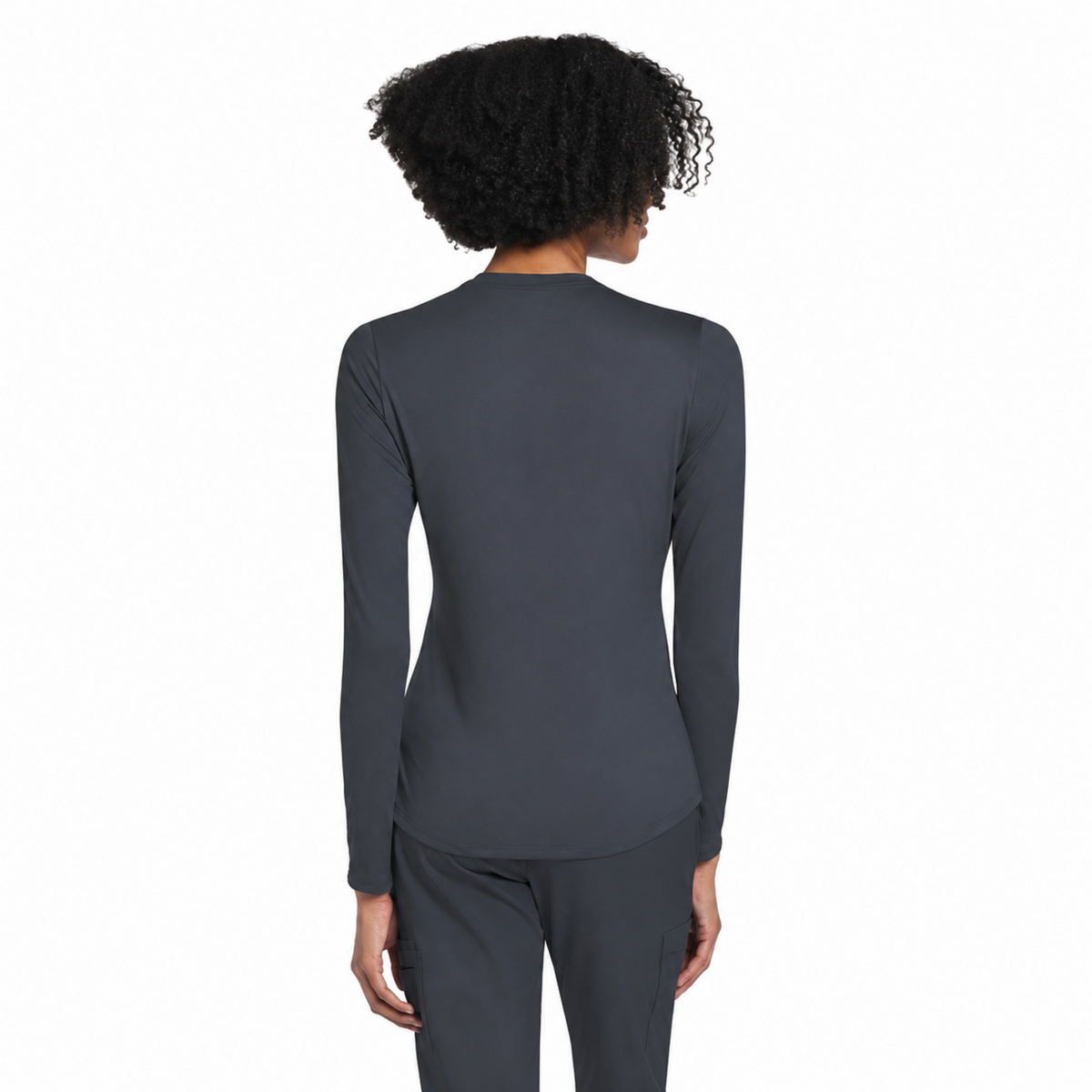 Blusa médica de manga larga Cherokee CK773 para mujer color Gris Oxford, vista posterior | color:gris-oxford