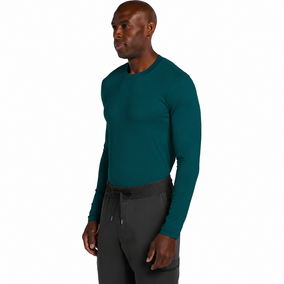 Playera médica de manga larga Cherokee CK807 para hombre color Azul Caribe, vista lateral | color:azul-caribe