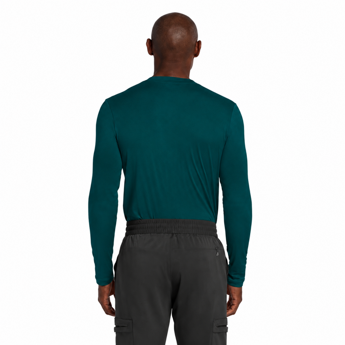 Playera médica de manga larga Cherokee CK807 para hombre color Azul Caribe, vista posterior | color:azul-caribe