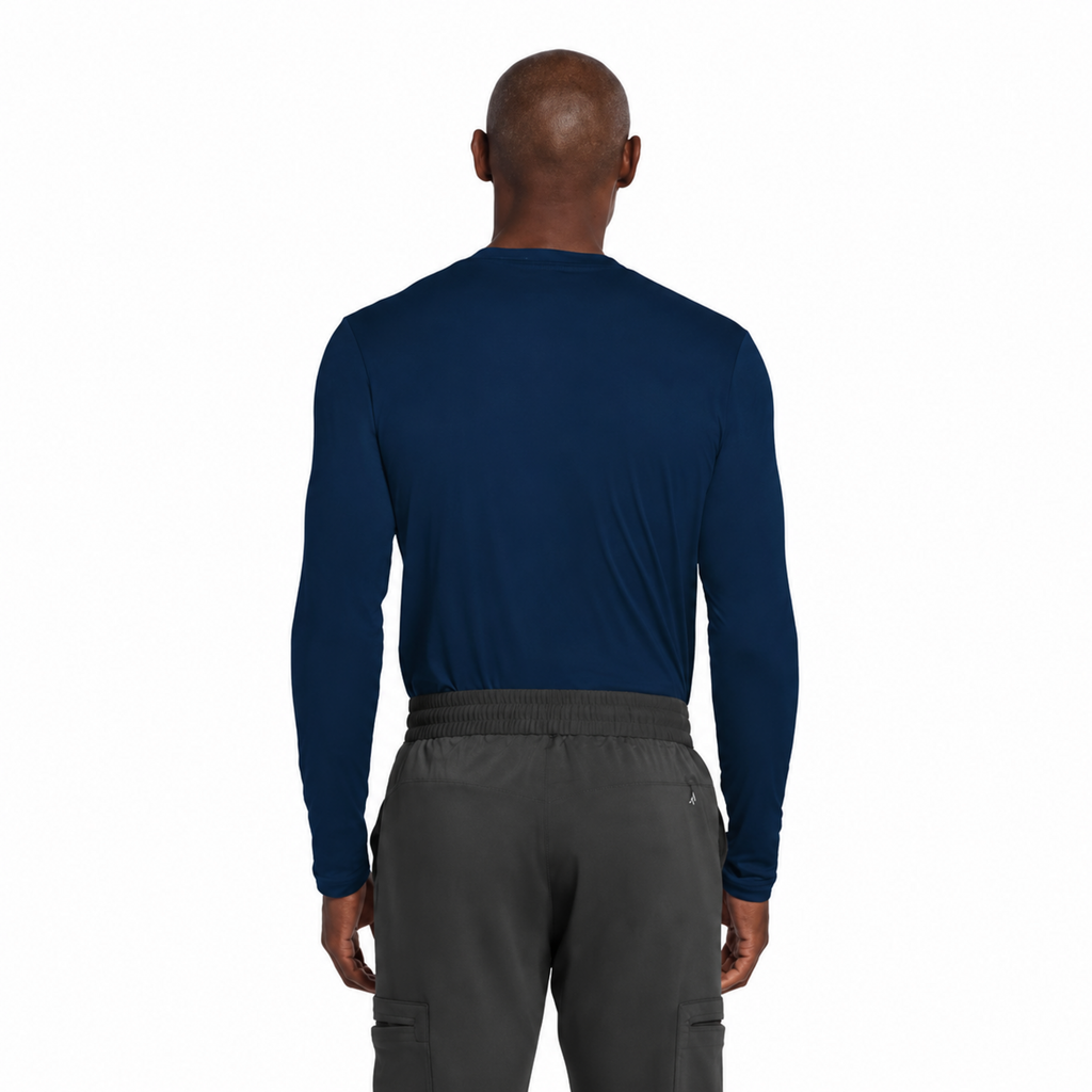Playera médica de manga larga Cherokee CK807 para hombre color Azul Marino, vista posterior