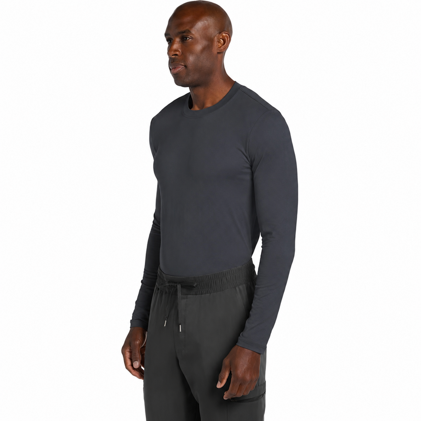 Playera médica de manga larga Cherokee CK807 para hombre color Gris Oxford, vista lateral | color:gris-oxford